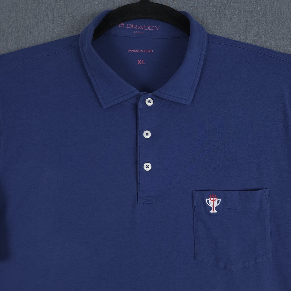 B Draddy Performance Golf Polo Shirt Mens XL Blue Bone‎ Frog Open Trident Cup